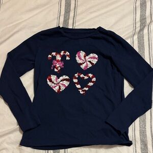 Crewcuts Christmas Navy Long Sleeve Shirt with Heart and Candy Cane Design 8-9